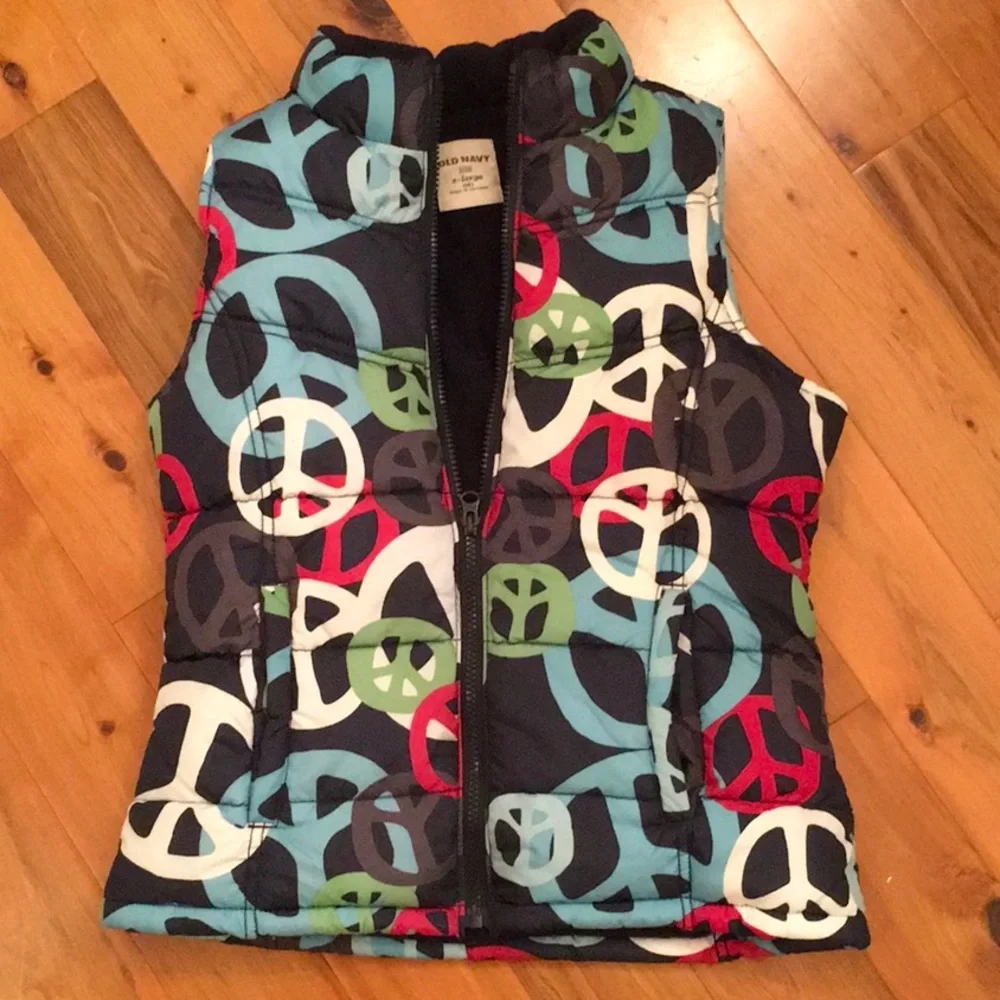 Old Navy Girls Peace Sign Puffer Vest Sz XL